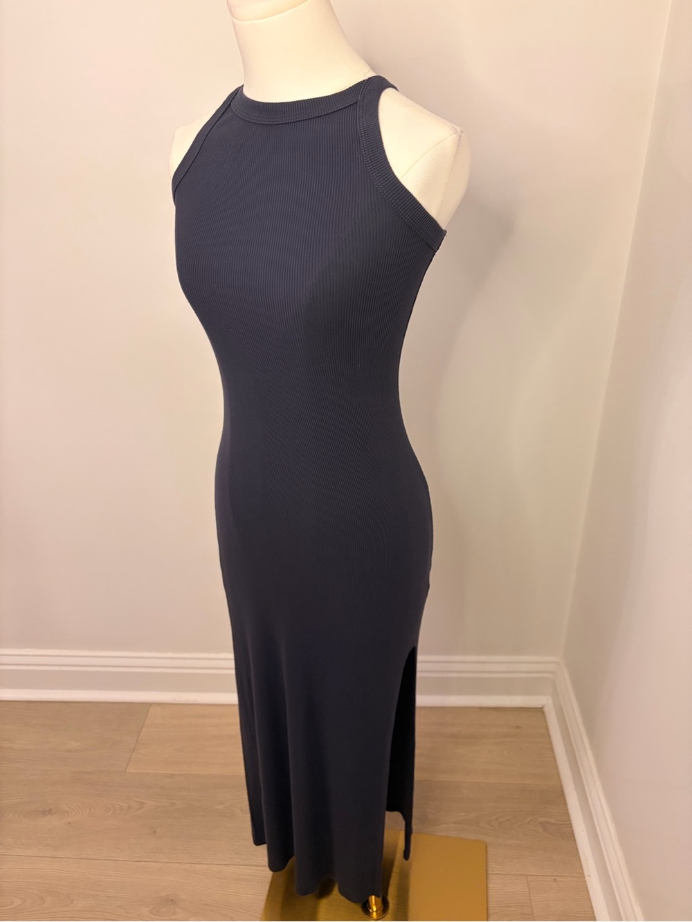 LNA Ribbed Skinny Racer Maxi Dress In Navy Size XS - Picture 2 of 10